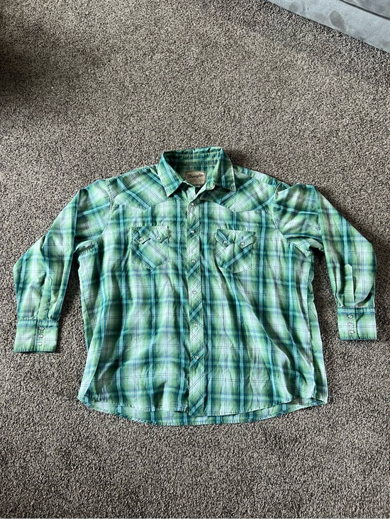 Wrangler Other - Wrangler Western Fashion Pearl Snap Shirt Green And White Men's 2XL Casual